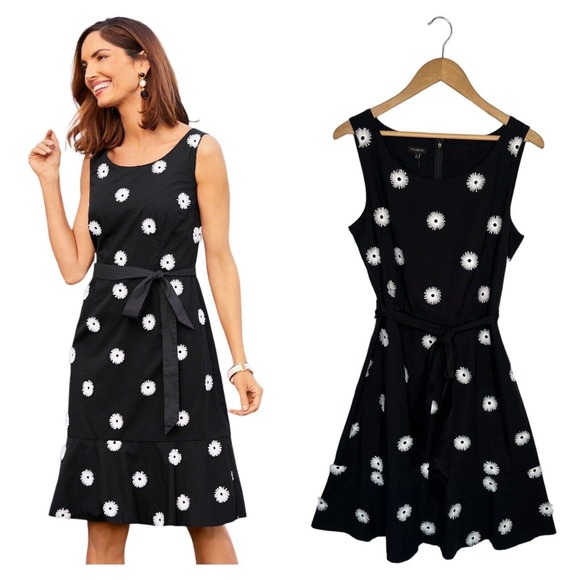 Talbots Dresses & Skirts - New Talbots Dress Womens 10 Floral Applique Fit Flare Sleeveless Cocktail Black